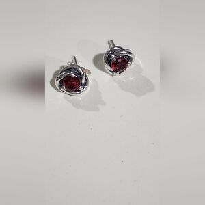 🩵 SOLD!! 🔔 Pandora January Red Eternity Circle Stud Earrings